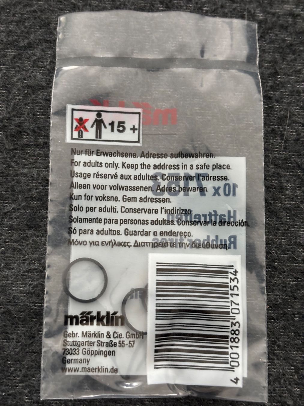 Märklin Modellini di ferrovie: Marklin 7153 Haftreifen 10 St. – Nuovo e nell'imballaggio originale da Hauterive NE venduto da eriamch 1