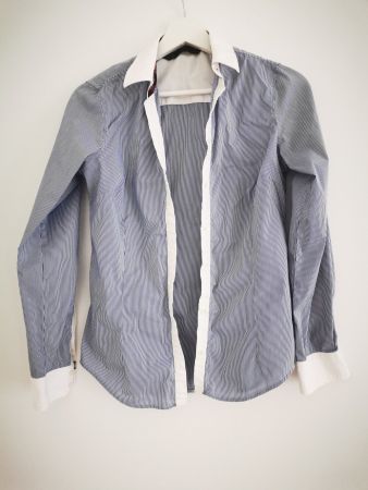 Damen Hemd Zara Basic gestreift weiss blau Gr XS