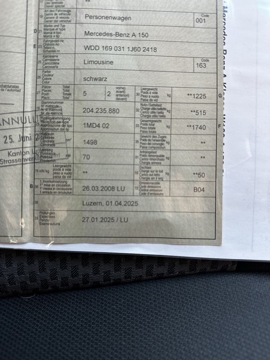Mercedes-Benz Automobili: Mercedes-Benz A150 /MFK 01.2025 – Usato da Luzern venduto da Swiss-Garage 5