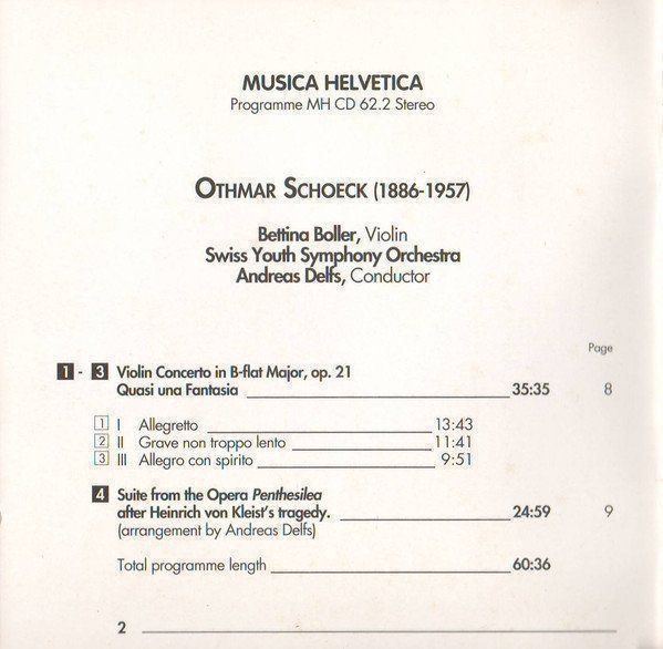 CD: Othmar Schoeck - Bettina Boller, Geige – Nuovo e nell'imballaggio originale da Allmendingen b. BE venduto da MMC-MuMeCo 1