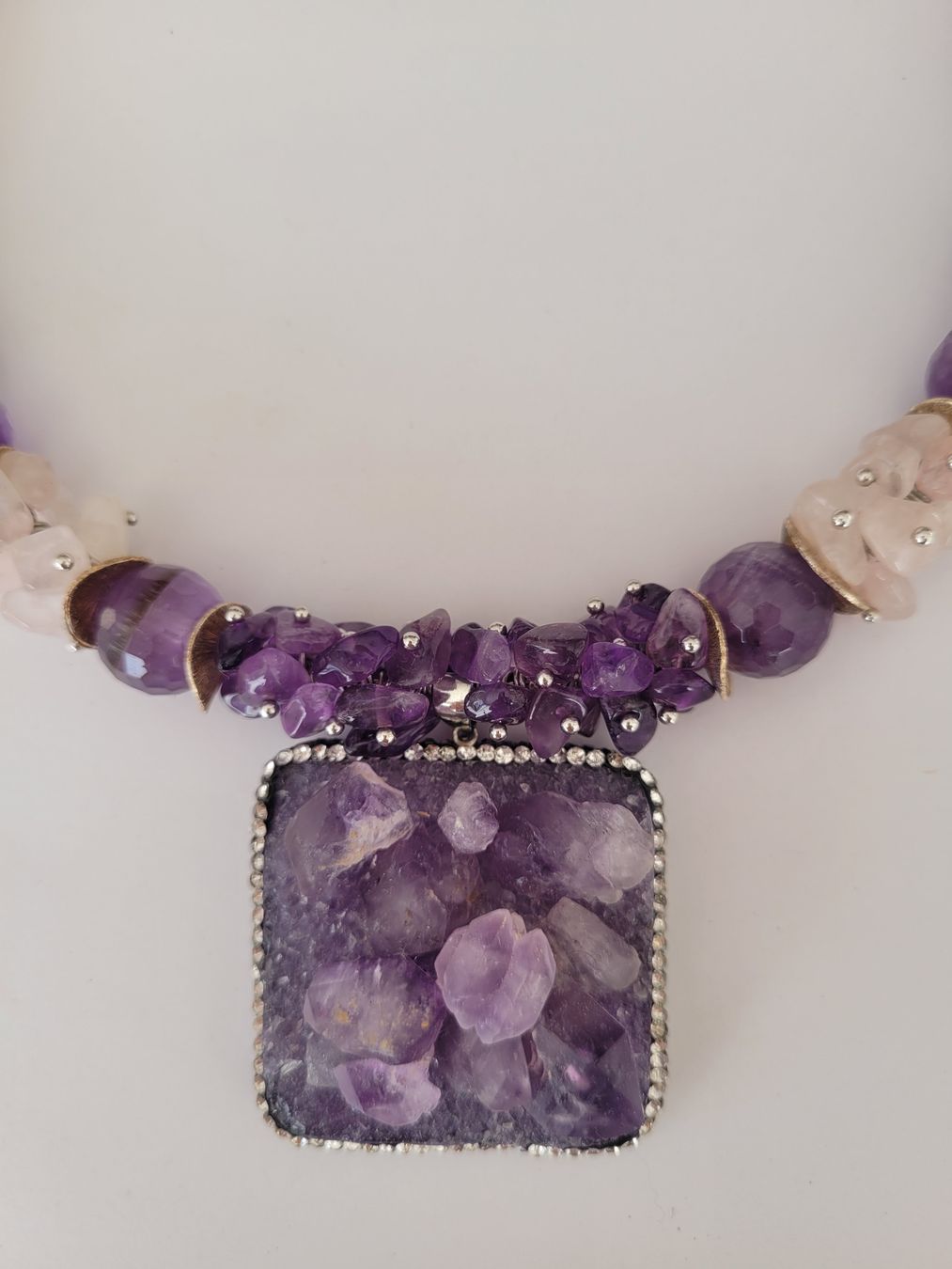 Ketten: Amethyst & Rosenquarz Collier Statement Kette Unikat – Neu und originalverpackt aus Schaffhausen von marusja 1