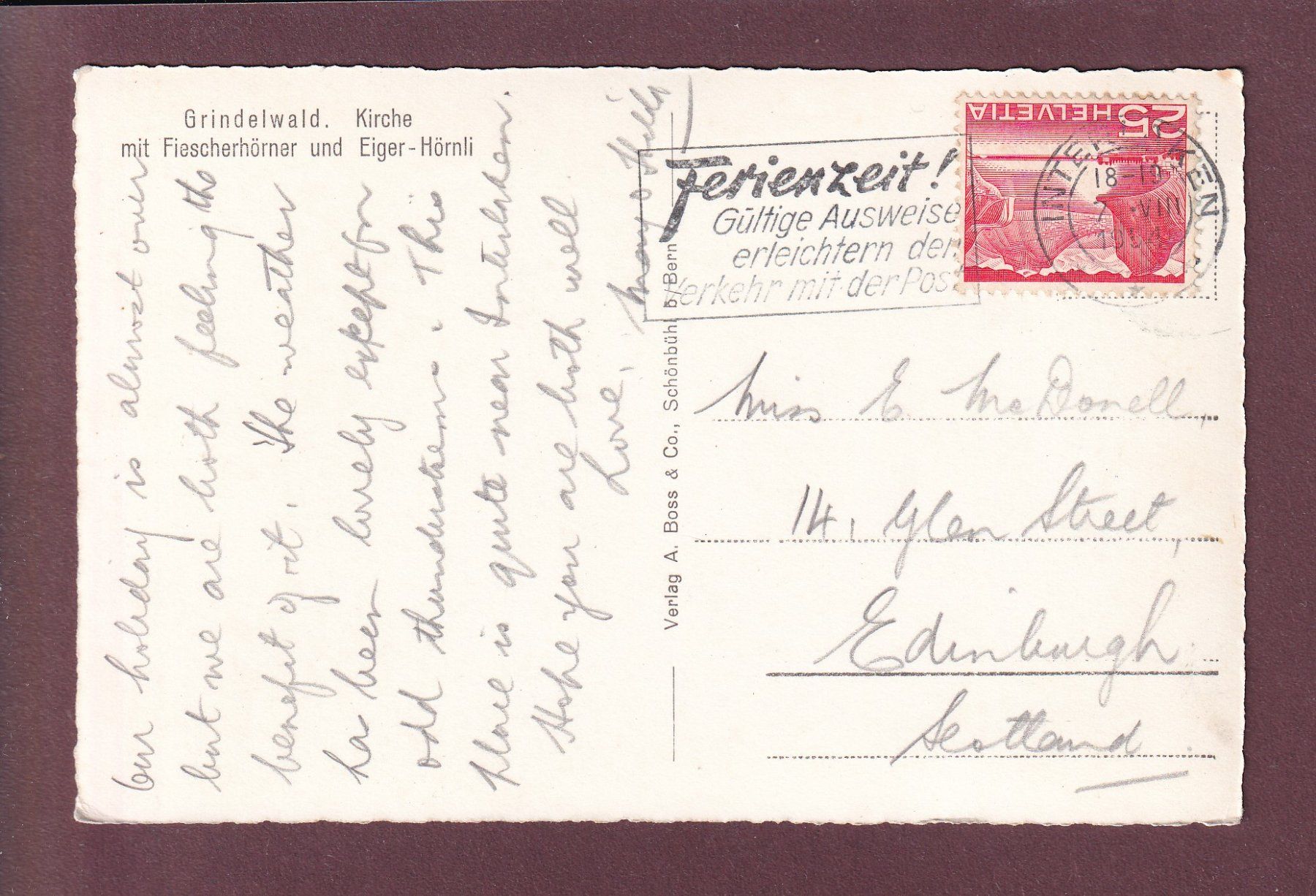Cartoline postali: GRINDELWALD - Kirche - 1954 – Usato da Pully venduto da nicecards 1