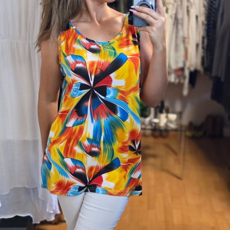 Bunte Sommerbluse 95% Seide Stretch Gr. 48-50