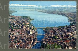 AK color Zürich ZH Flugbild der City, See, Alpen ≈ 1957