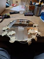 Wandspiegel rund Metall gold Ginkgo Design 