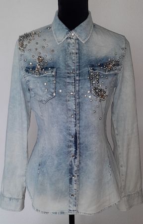 Edle Jeanshemd mit Strasssteinen, Gr M