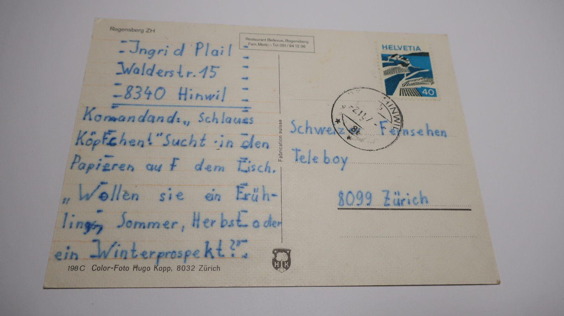 Cartoline postali: Regensberg  ZH – Usato da Cormoret venduto da Pascalll2001 2