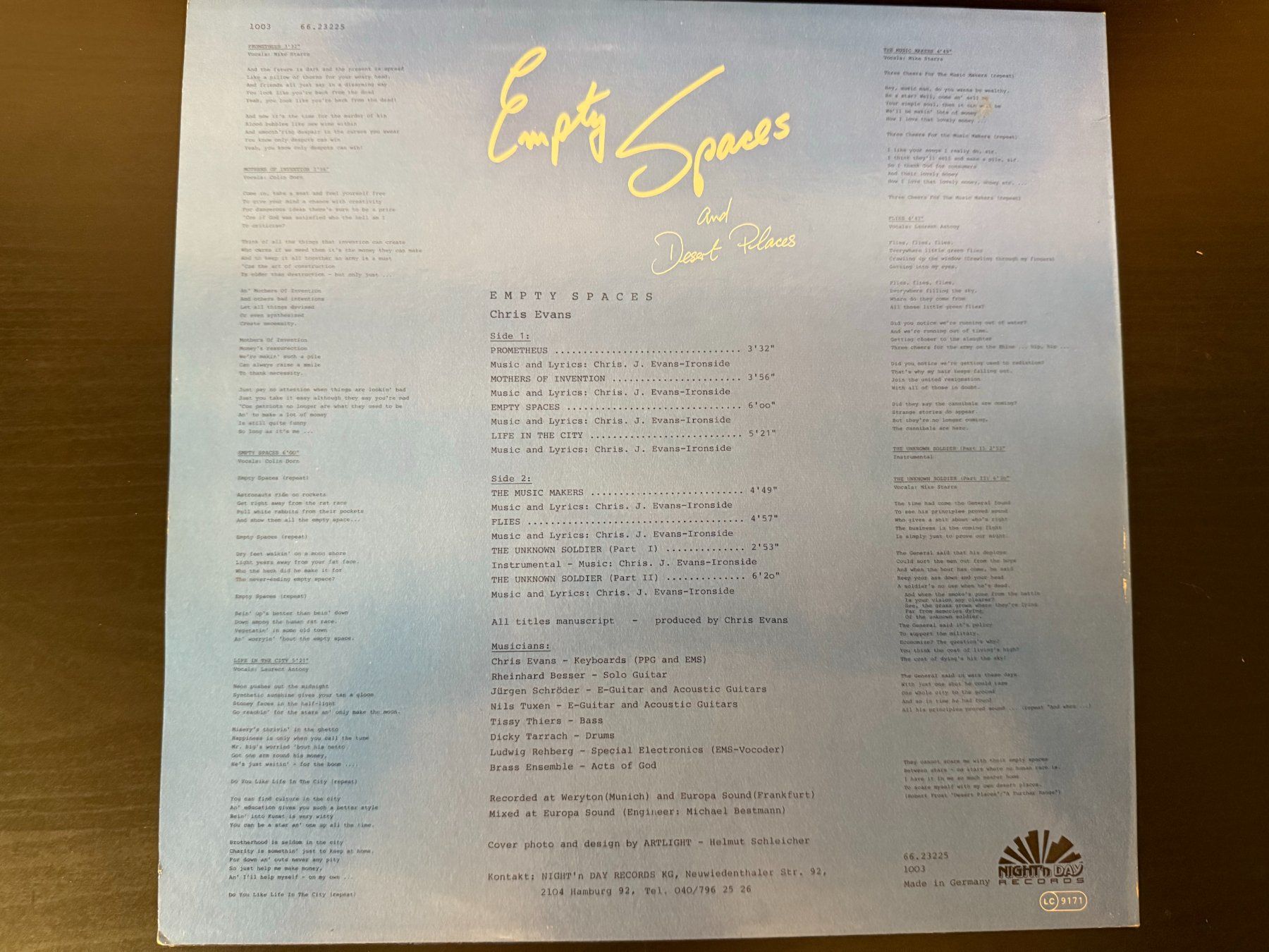 Schallplatten: Chris Evans – Empty Spaces [LP DE 1984] – Gebraucht aus Tamins von Dark-Skull-Vinyl 1