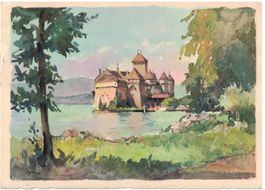 Kunst-AK, Château Chillon, carte d'artiste (Marc)