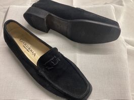 Gardenia Pumps schwarz, Wildeder, ähnl. Moccasin, Gr. 39.5