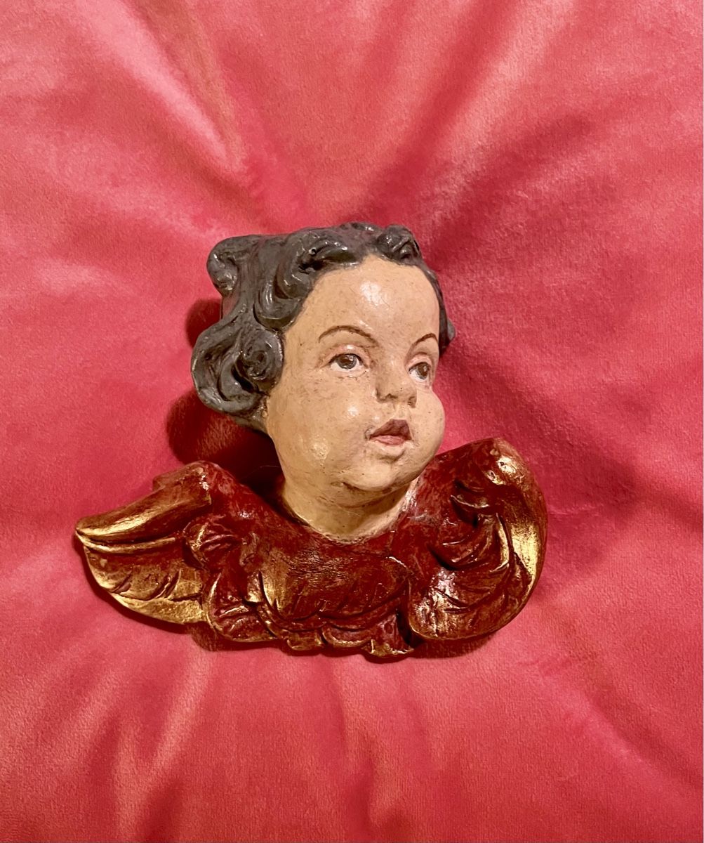 Sculture & Statue: Antik gestalteter Engelskopf, Gips vergoldet – Nuovo e nell'imballaggio originale da Zürich venduto da Maler-Atelier