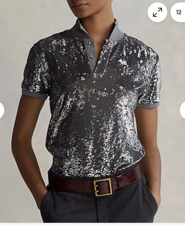 Polo Ralph Lauren Pailletten Top, Silber, Neu mit Etikett!