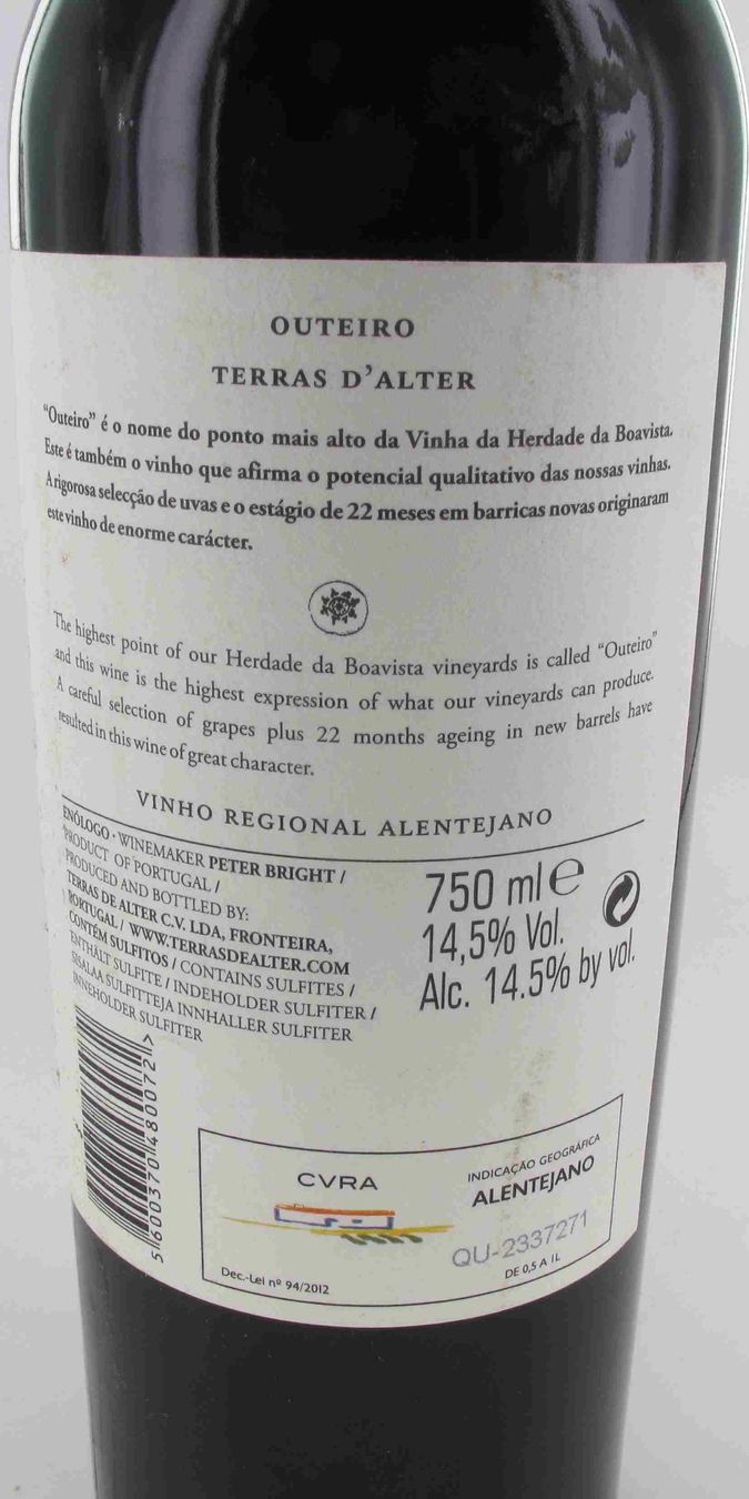 Vino: Terras d'Alter Tinto  'Outeiro' Alentejo  2013 – Nuovo (secondo la descrizione) da Cully venduto da Forninho 2