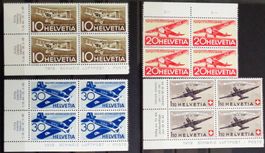 SUISSE 1944: 25 ans de poste aérienne suisse, blocs de 4 **