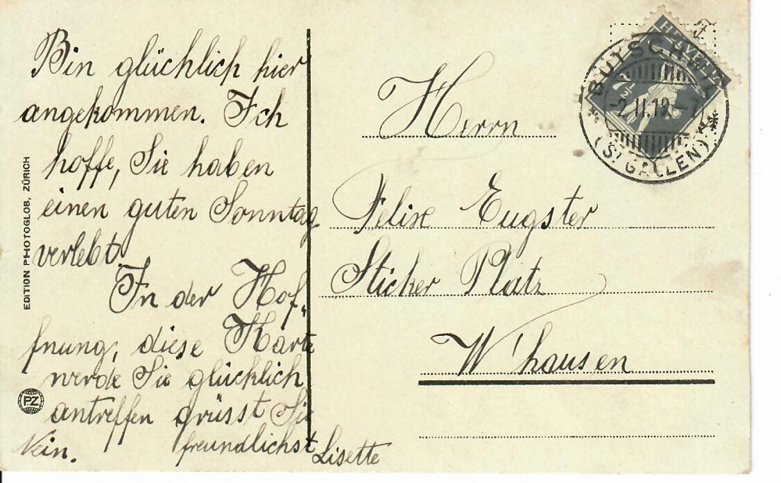 Ansichtskarten: Bütschwil 1919 – Gebraucht aus Hochdorf von Ziegel-16 1