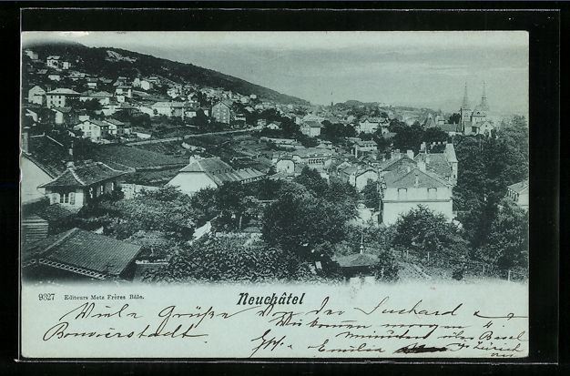 Cartoline postali: Mondschein-AK Neuchatel, Gesamtansicht – Usato da Berlin venduto da bartko-reher