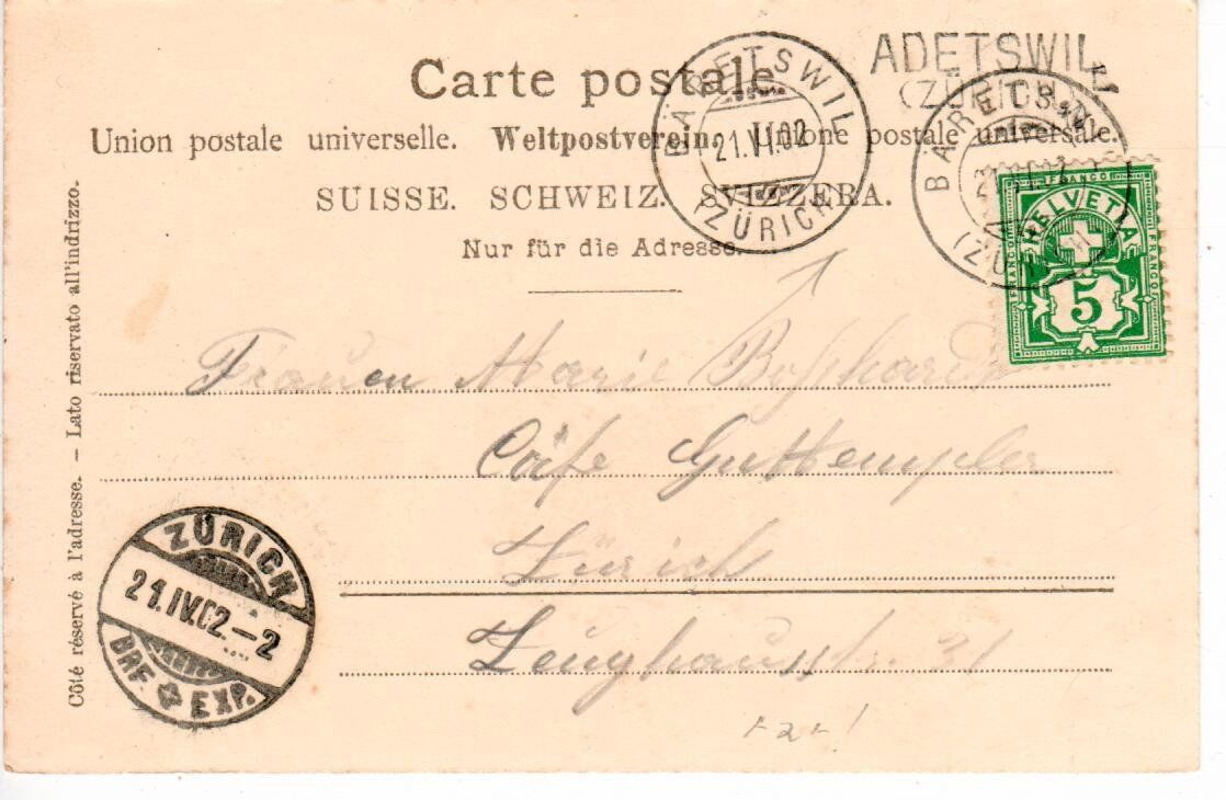 Cartoline postali: Bäretswil Bahnhofquartier 1902 - Stabstempel Adetswil – Usato da Wolhusen venduto da Curver9 1