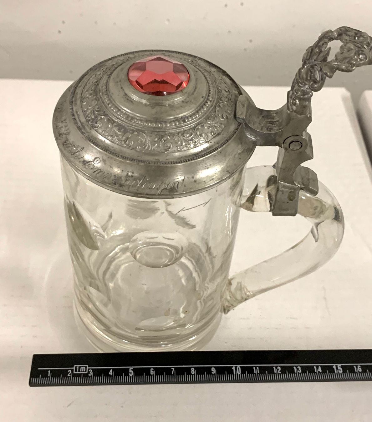 Gläser: alter Bierkrug Glas mit Zinndeckel – Gebraucht aus Erlenbach ZH von Ritschly 1