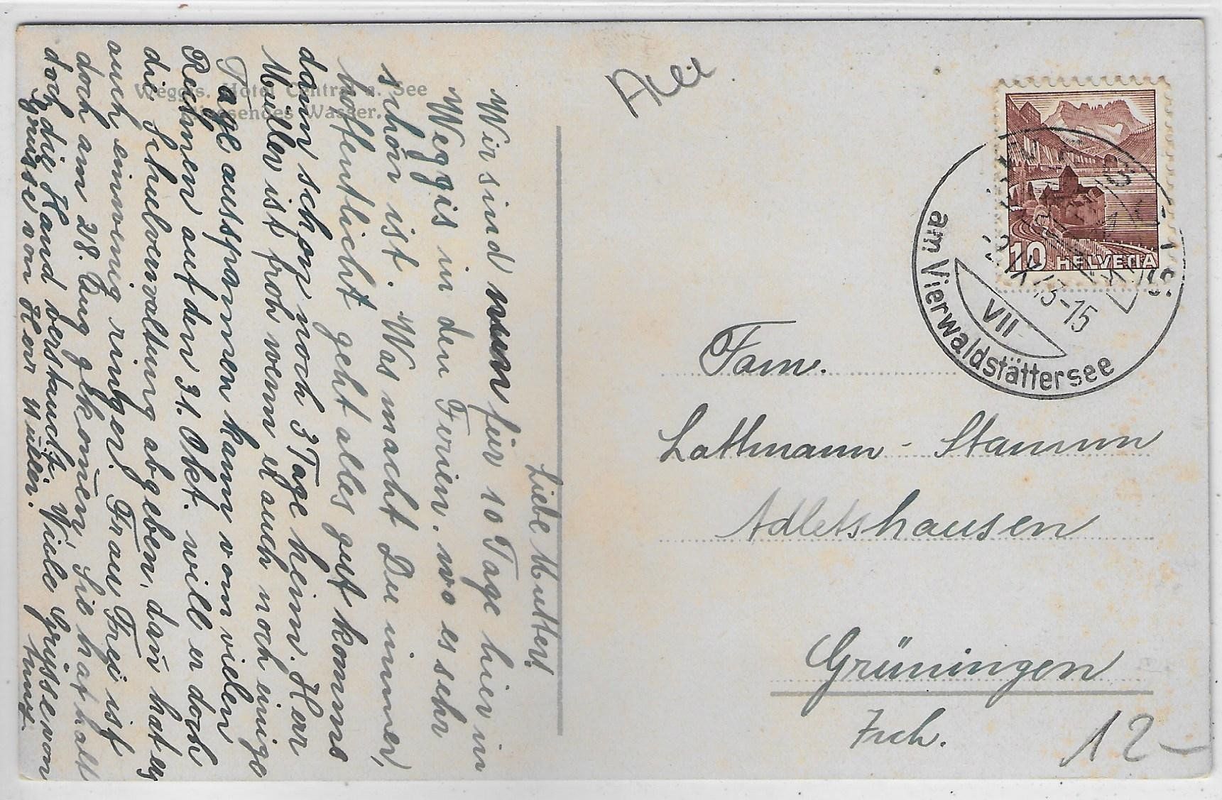 Cartoline postali: Weggis - Hotel Central - Litho – Usato da Ettingen venduto da Kartenplanet 1