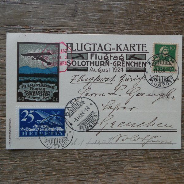 Alle Briefmarken: 1924 CH - FLUGTAG - KARTE Solothurn / Grenchen – Gebraucht aus Egliswil von Trens01