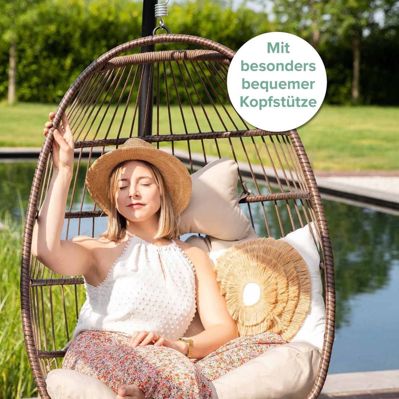 Poltrone pensili da giardino: Hängesessel mit Gestell Rattan Boho 150 kg weiss – Nuovo e nell'imballaggio originale da Dietikon venduto da Abverkauf10 2