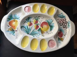 Grand plat vintage en céramique avec décor de fruits!