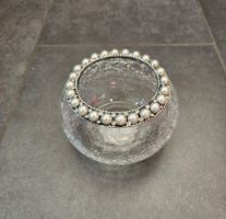 Teelichthalter Glas mit Perlen und Steinen - NEU
