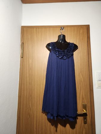Robe d'été chic Queenie bleue marine 100% soie, S/M( défauts