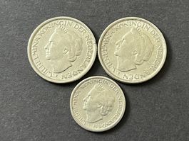 3x Münzen Niederlande 25 Cent 10 Cent 1948 Wilhelmina