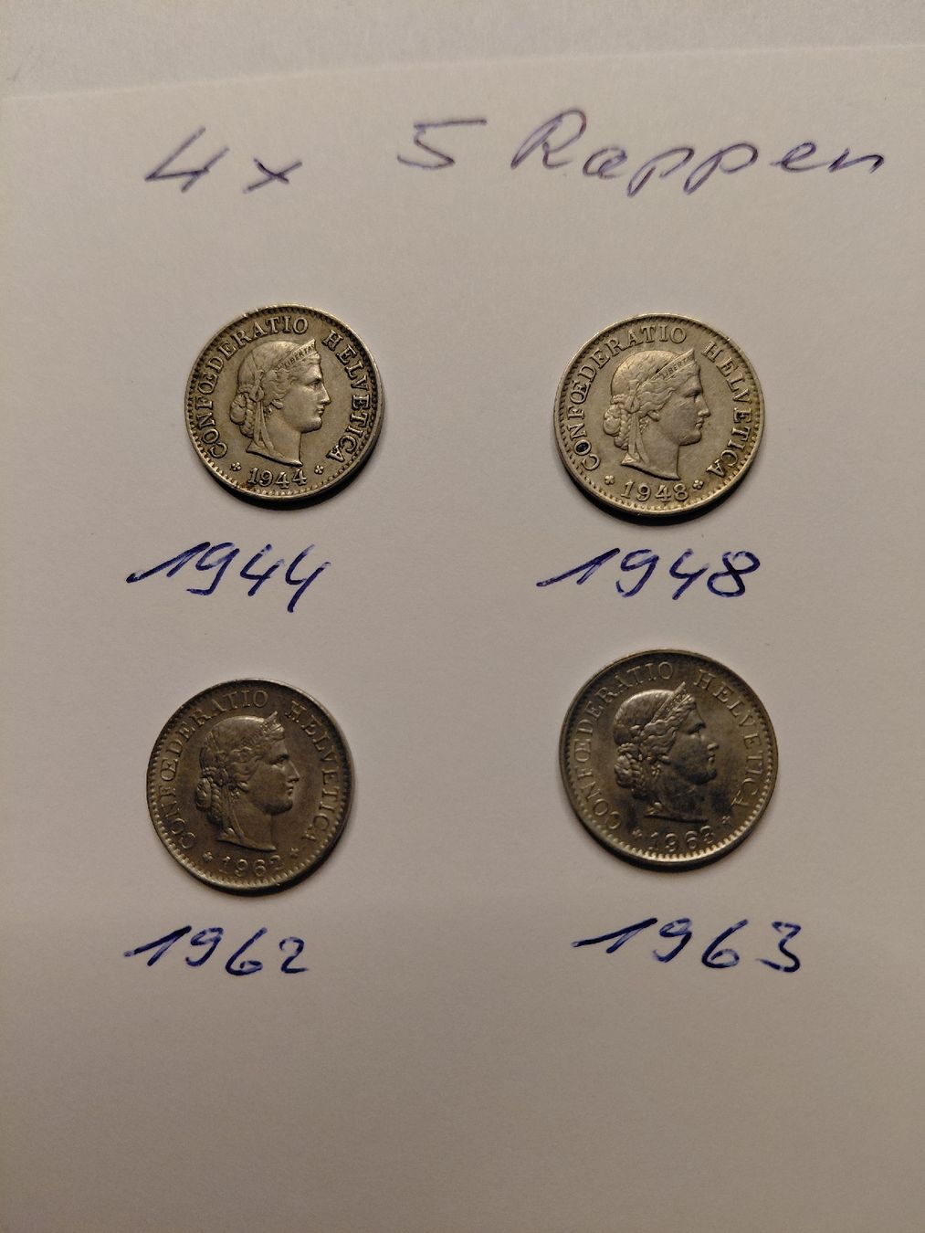 Tutti le monete: 4x 5 Rappen 1944, 48, 62 und 1963 – Usato da Bonaduz venduto da topolino052
