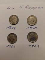 4x 5 Rappen 1944, 48, 62 und 1963