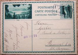 BPK RIGI MIT BAHNPOSTSTEMPEL UZWIL 1930