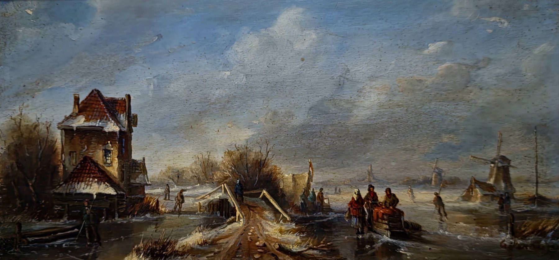 Gemälde: Vintage Winterlandschaft mit Windmühle & Eisläufern, gerahmt – Gebraucht aus Erlinsbach von ZeitlosArt 1