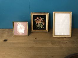 3 kleine Bilder Rahmen, der links aus Metal golden