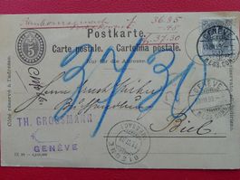 1899: Nr.69D auf Postkarte von GENEVE, rare Einzelfrankatur.