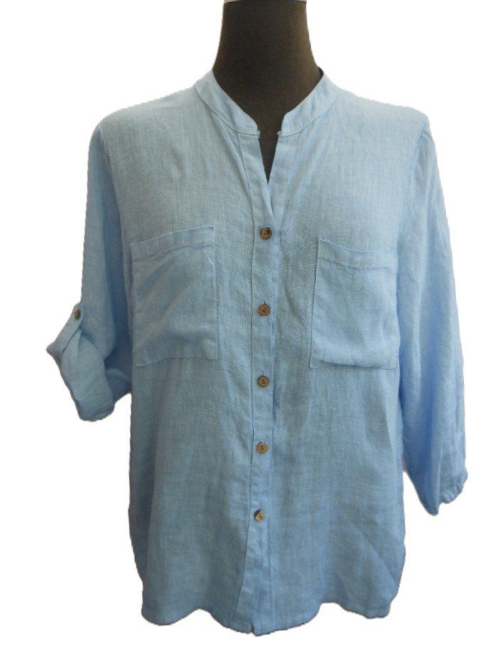 Camicette: ca. Gr. 40 42 LEINENBLUSE hellblau  s.Masse – Usato da Basel venduto da frausommerwind 1