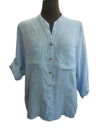 ca. Gr. 40 42 LEINENBLUSE hellblau  s.Masse