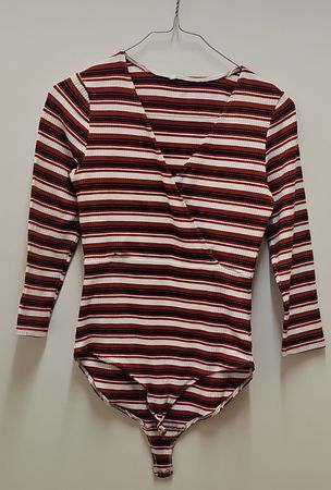 Langarm-Bodysuit gestreift rotweiß schwarz
