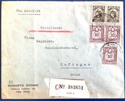 1933 - Peru R- Flugpostbrief via New York nach Zofingen