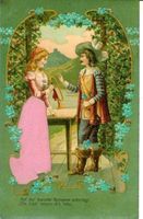 Seiden Karte Frau Seidenkleid Stoff Ritter  Motiv