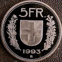 5 Franken 1993 stgl. / tiefe Randschrift  aus Münzsatz