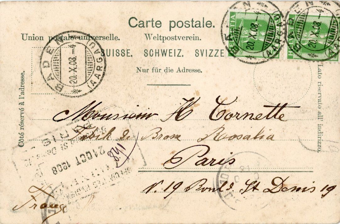 Cartoline postali: Ennet-Baden  AG  (Baden)        um 1908 – Usato da Brig venduto da Valcards54 1