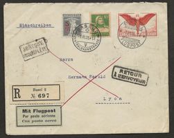 Flugpost Schweiz 1925 Basel Genf Lyon Luftpost F11