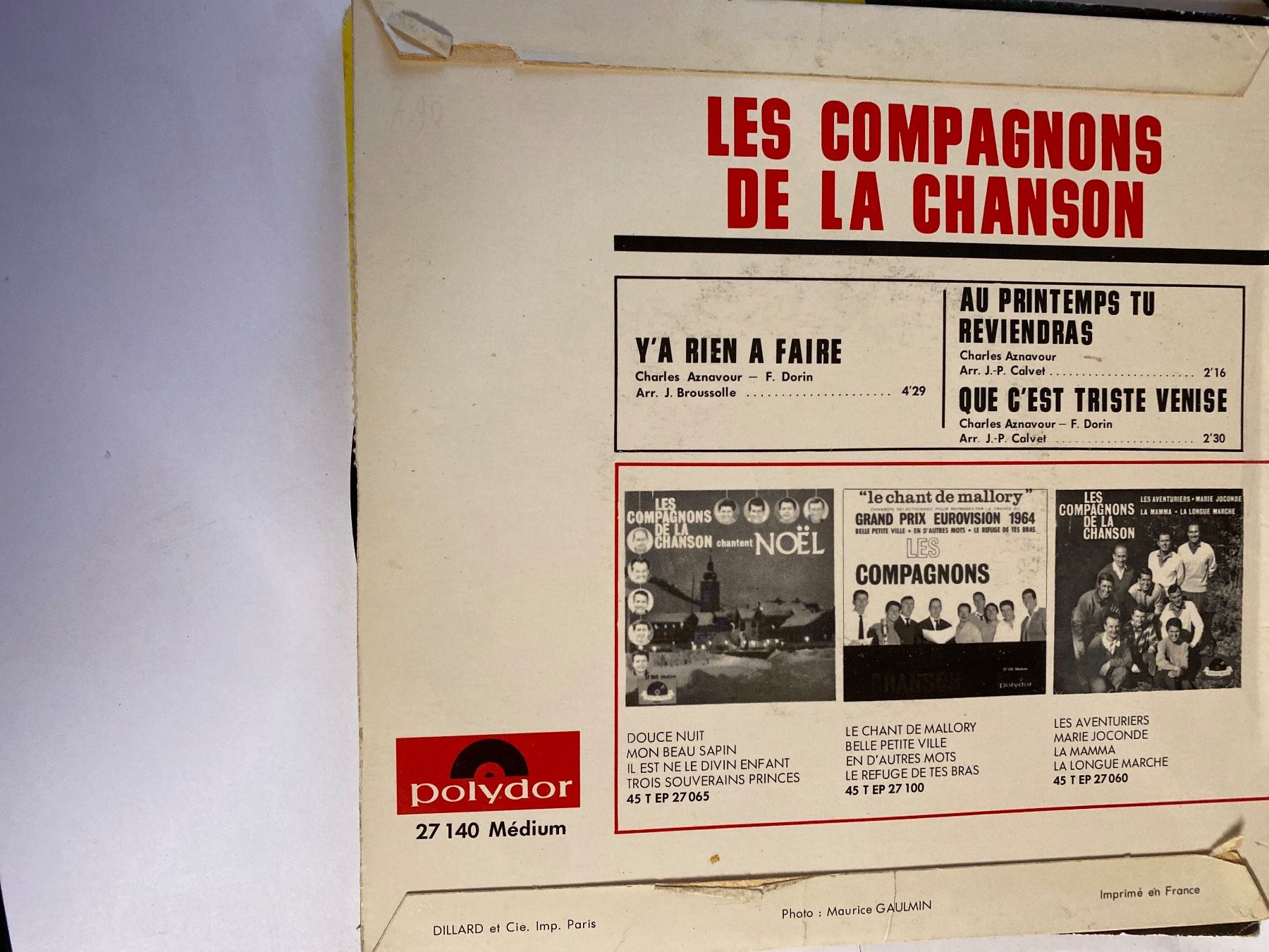 Dischi in vinile: Les Compagnons chantent Aznavour - 45 tours – Usato da Le Brassus venduto da cinema13 1