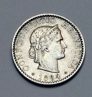 Pièce 20 Rappen 1884 top CONFEDERATIO HELVETICA