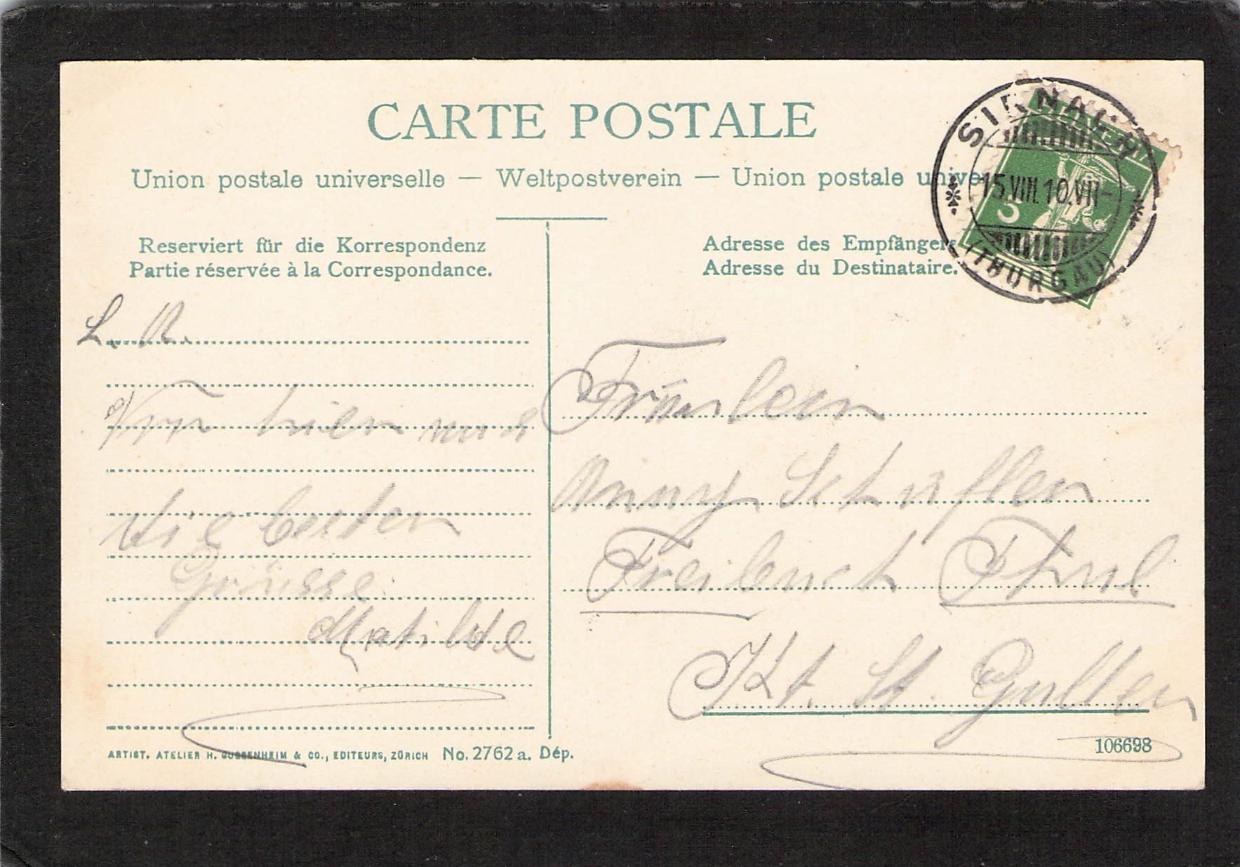Cartoline postali: Sirnach TG , gel. 1910 – Usato da Reichenburg venduto da Pipo-67 1