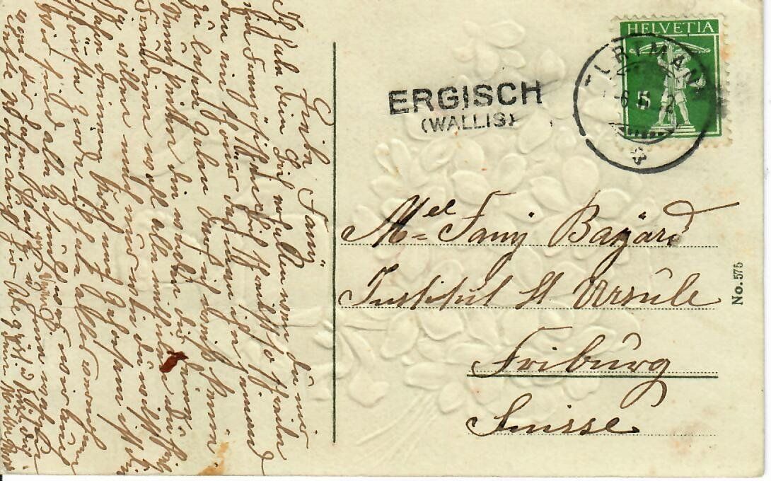 Cartoline postali: Glückwunschkarte - Stabstempel Ergisch Wallis – Usato da Hochdorf venduto da Ziegel-16 1