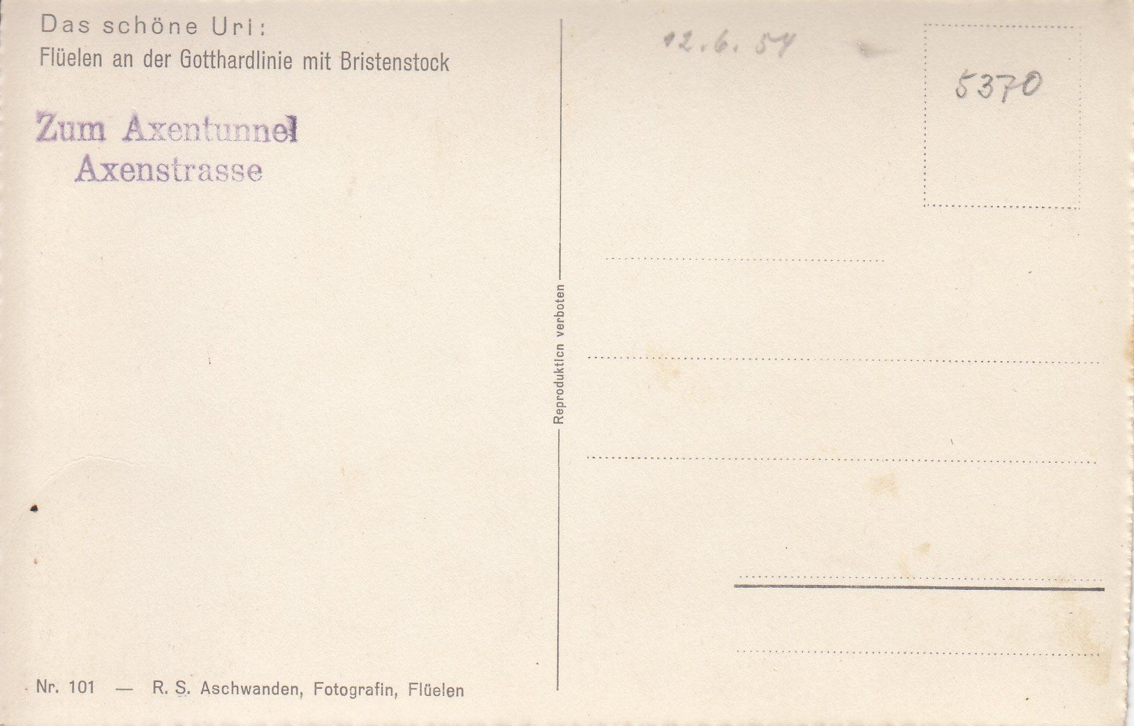 Cartoline postali: Flüelen 1954 – Usato da Bürglen TG venduto da StampGraf 1