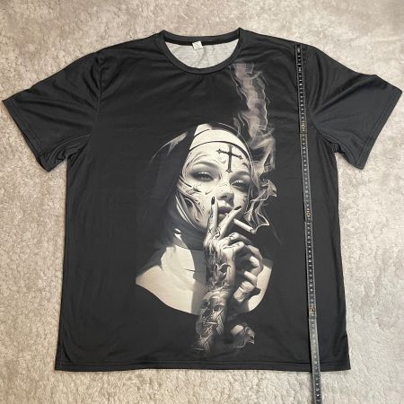 Smoking Nun T-Shirt XXL Gothic Tattoo Allover Print Schwarz