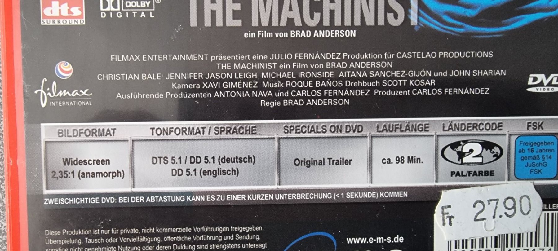 Tutti i DVDs: DVD The Machinist - Christian Bale – Usato da Oetwil am See venduto da fineli2 1